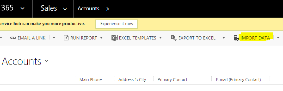 Missing Dynamics 365 Sales CRM Import Data Button 1