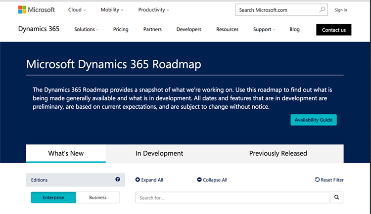 Microsoft Dynamics 365 Roadmap