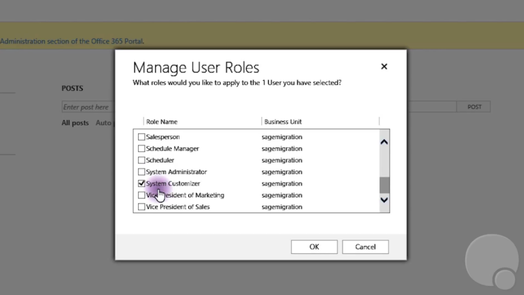 Manage Security Roles Screen Microsoft Dynamics 365 for Sales CRM