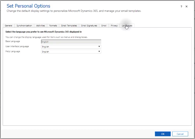 Set Personal Options Microsoft Dynamics 365 for Sales CRM