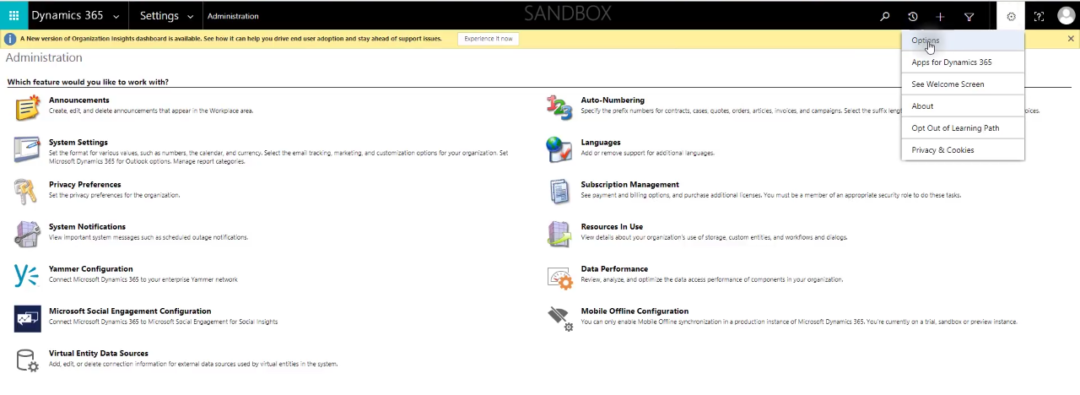 Settings Gear Options Microsoft Dynamics 365 for Sales