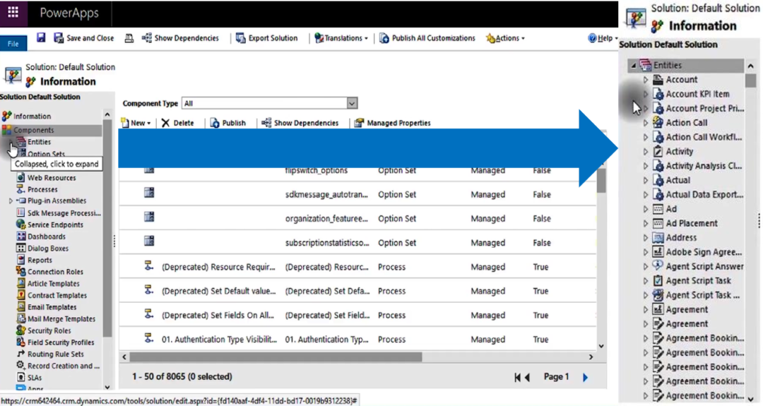 Expand Entities Menu Customize the System Microsoft Dynamics 365 for Sales CRM