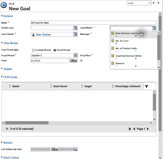 New Goal Metric Added Microsoft Dynamics 365 for Sales CRM