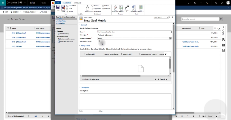New Goal Metric Microsoft Dynamics 365 for Sales CRM