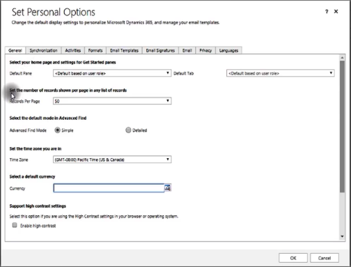 Set Personal Options Records Per Page Microsoft Dynamics 365 for Sales CRM